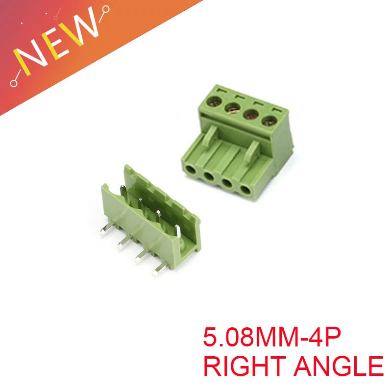 10SETS 2EDG 4pin 5.08MM pitch RIGHT ANGLE pluggable screw terminal block 5.08 4 pin PLUG TYPE pcb connector PLUG + SOCKET 300v