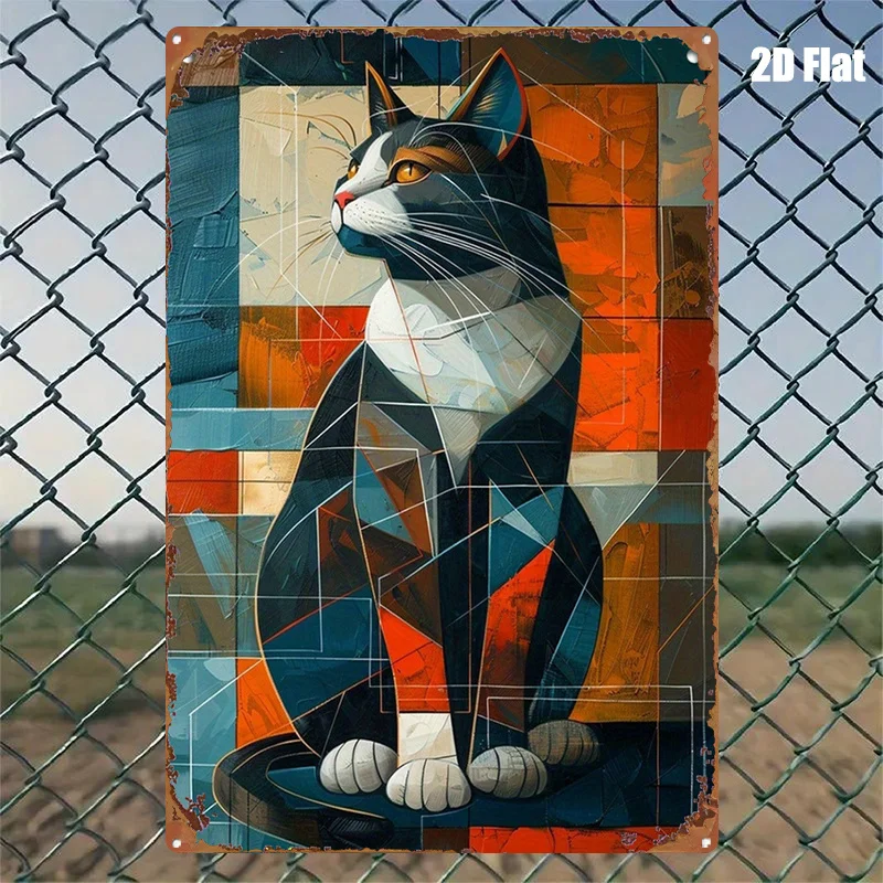 1pc Metal Sign, Geometric Cat-Shaped Patchwork Pattern, Iconic Character Art, Suitable for Living Room and Game Room Wall Decor