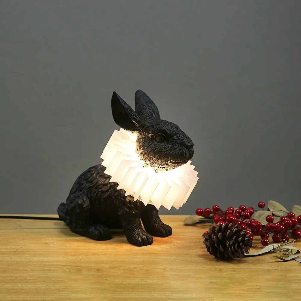 Imagem -04 - Rabbit Table Lamp For Kids Led Desk Lights Animal Night Light Cute Bedside Lamp Decoração para Casa Espanhol Resina