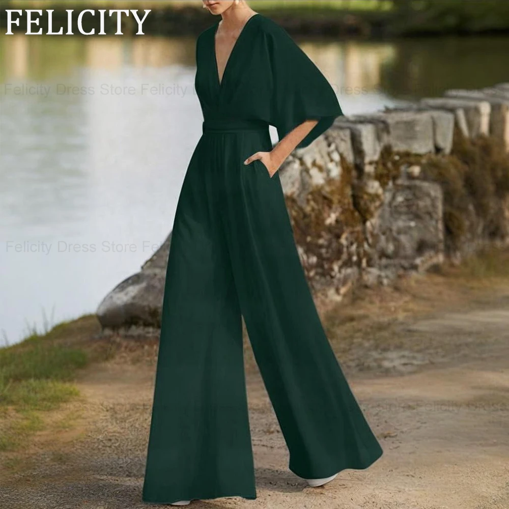 

FELICITY Simple Jumpsuit Mother of the Bride Dress 2025 Customized Chiffon Pantsuit with Pocket Long Wedding Guest Party Dress