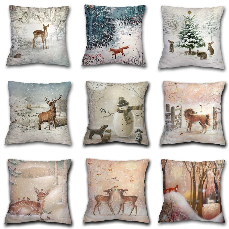 

Home Decor Christmas Forest Christmas Deer In Snow Printed Pillowcase Cushion Cover For Home Sofa Decoration funda de almohada