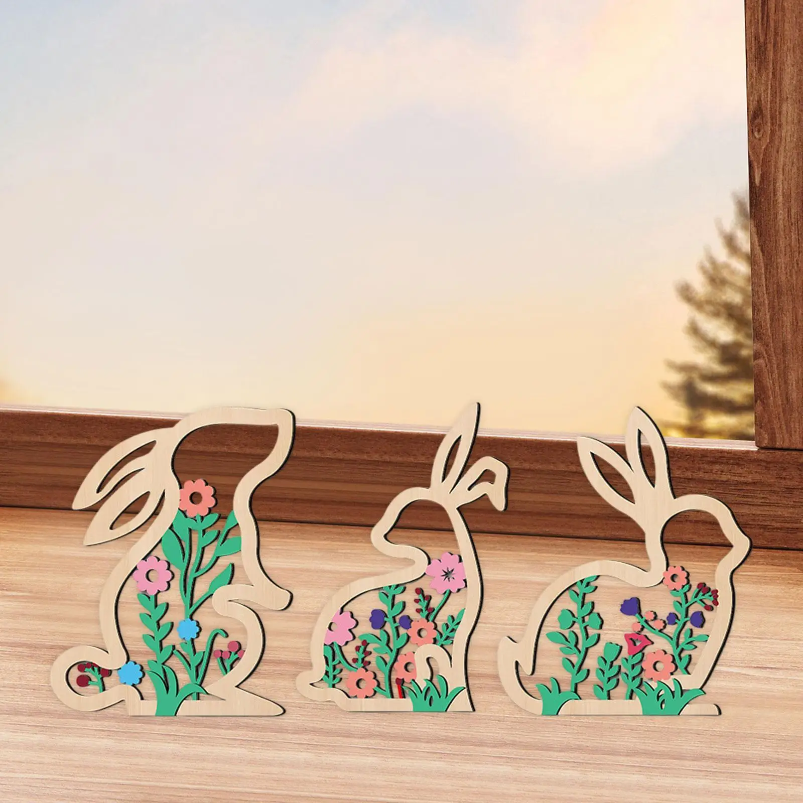 3Pcs Easter Bunny Decor Holiday Creative Decorative Crafts Party Supplies Wooden Sign for Bedroom Indoor Walkway Office Shelf