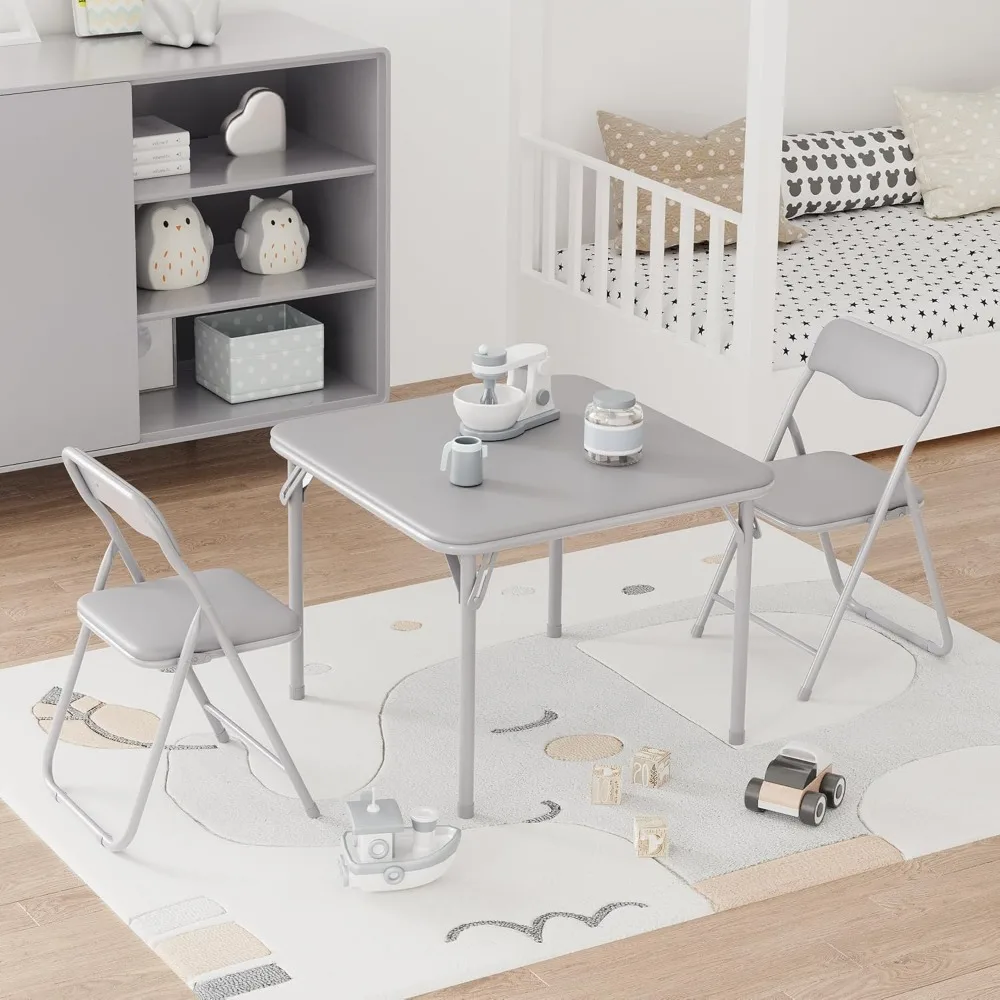 

Foldable Table and Chairs Set of 3 with Soft Cushion, Ideal for Kids Eating Reading Playing