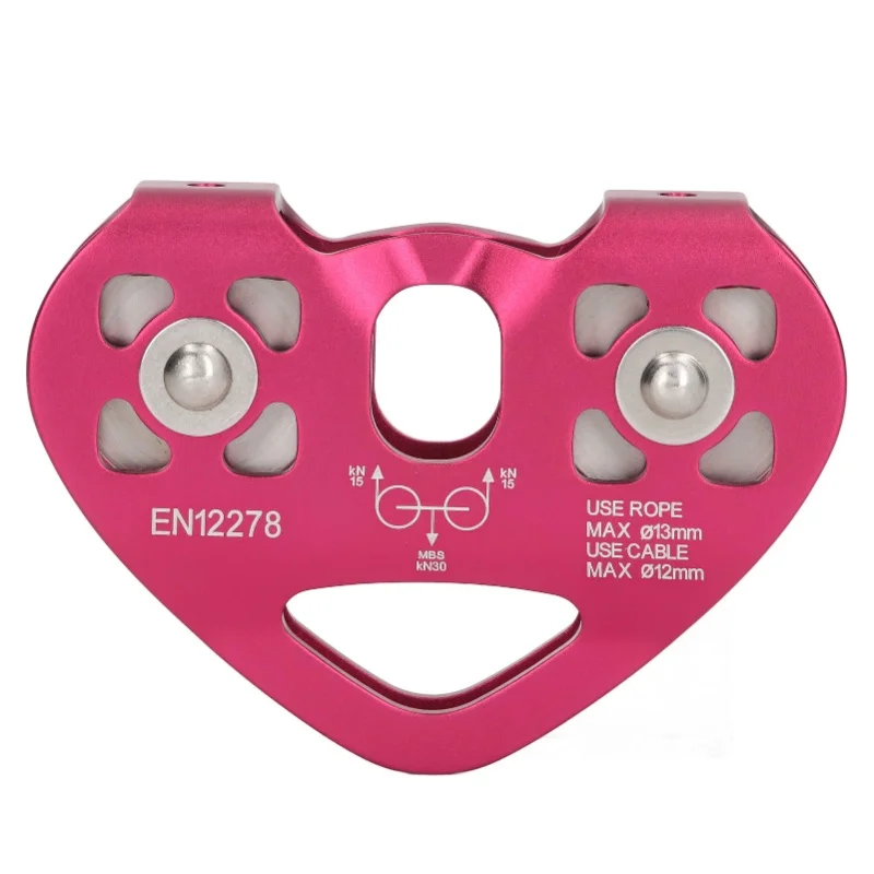 Outdoor Climbing Pulley Block Aviation Aluminum Double Shaft Climbing Sheave Pulley For Mountaineering Wine Red