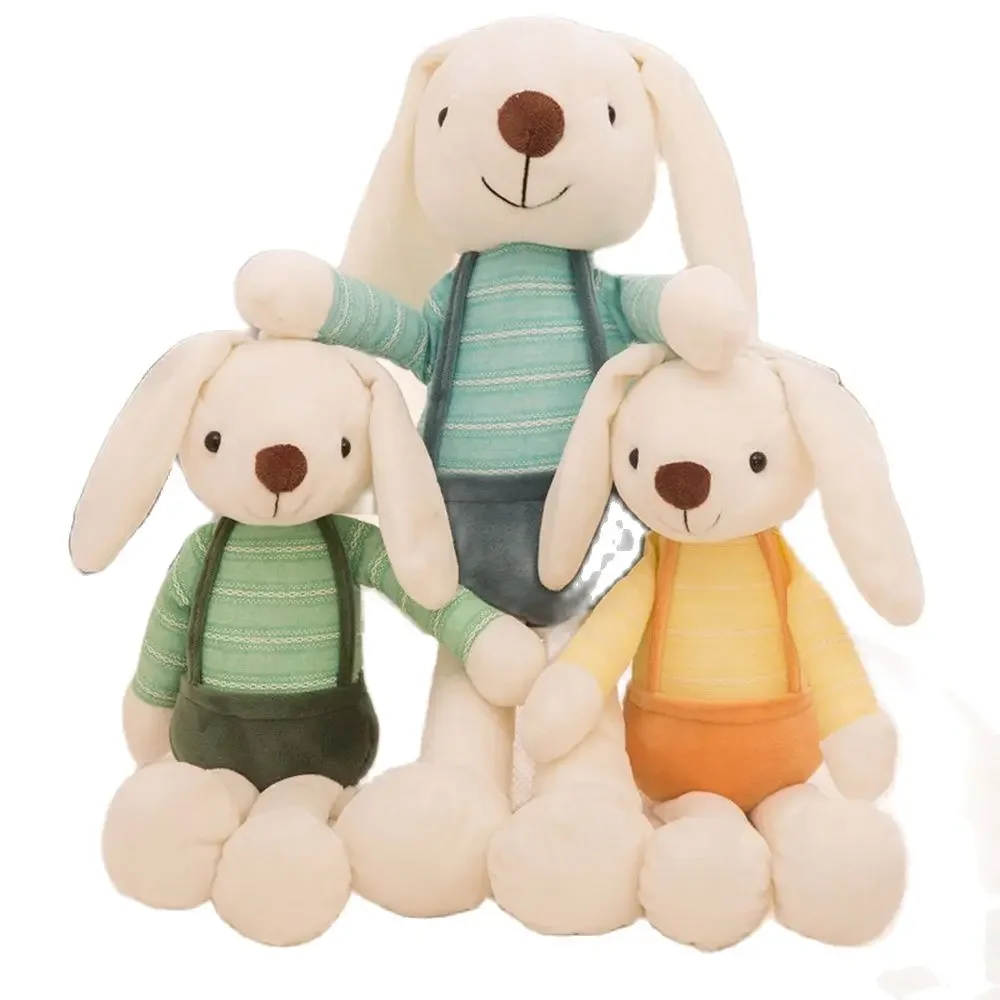 40CM Colorful Candy Long Ear Rabbit Plush Toy Cute Wall Overalls Turned Rabbit Doll Children\'s Christmas Birthday Gift