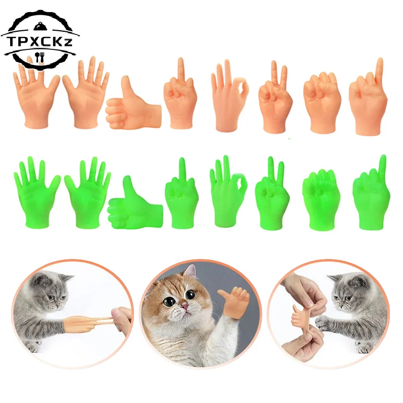 Creative Cat Interactive Funny Gesture Toys Mini Multi-Style Teasing Cat Plastic Finger Human Fake Hand Gloves Pet Toys Supplies