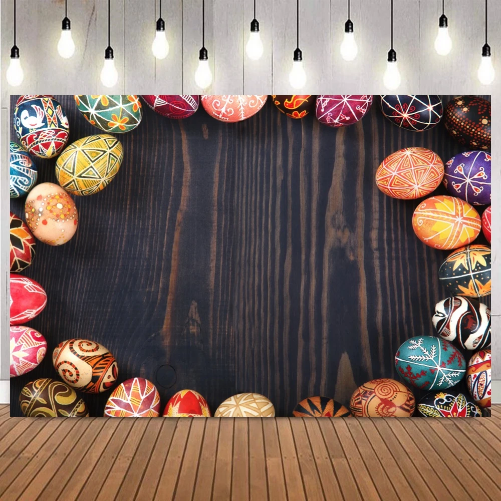

Easterp Colorful Eggs Chocolate Rabbit Rural Wooden board Background Festive Party Home Decor Portrait Photography Backdrop Prop