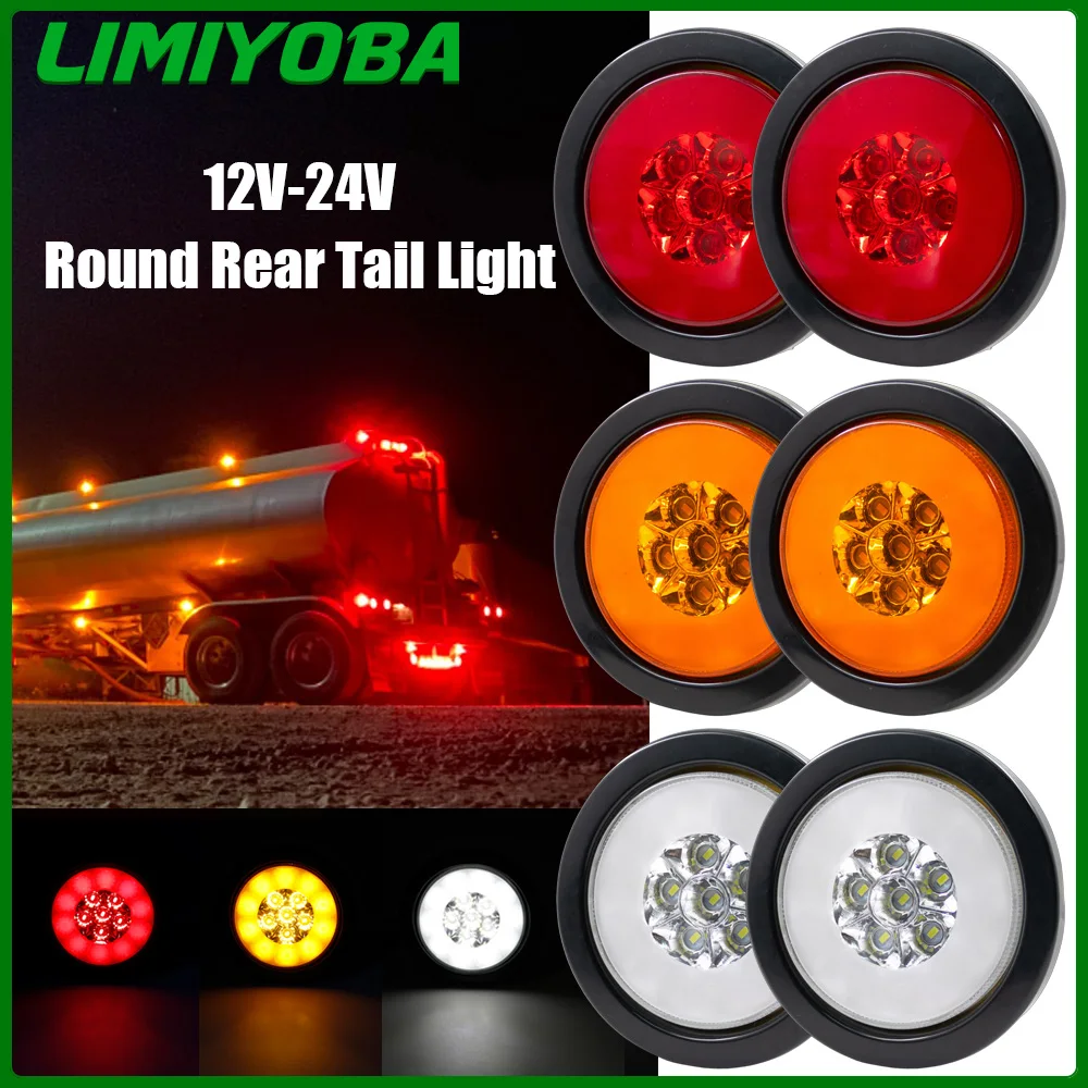 

2PCS 12V 24V 16 LED Round Rear Tail Lights Turn Signal Brake Stop Reverse Lamp for Car Truck Trailer Lorry Red Yellow White Lamp