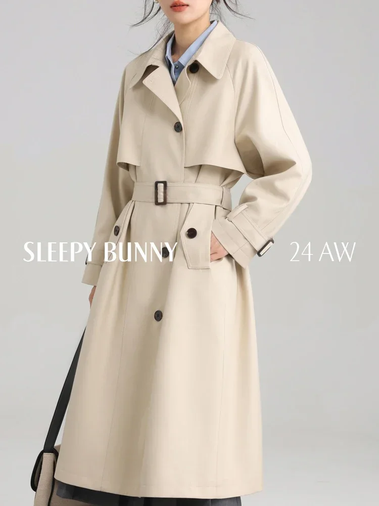 Fall Winter Women Gray Trench Coat British Style Loose Fit Mid-Length Jacket Korean Elegant Casual Overcoat for Petite Frames