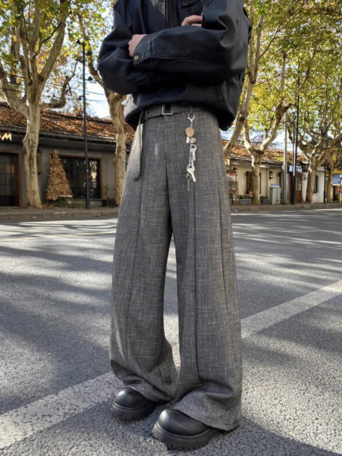 

Мужские повседневные брюки с драпировкой и прямыми штанинами, осенне-весенняя текстура, свободные повседневные брюки с широкими штанинами, повседневные брюки Old Money Sle