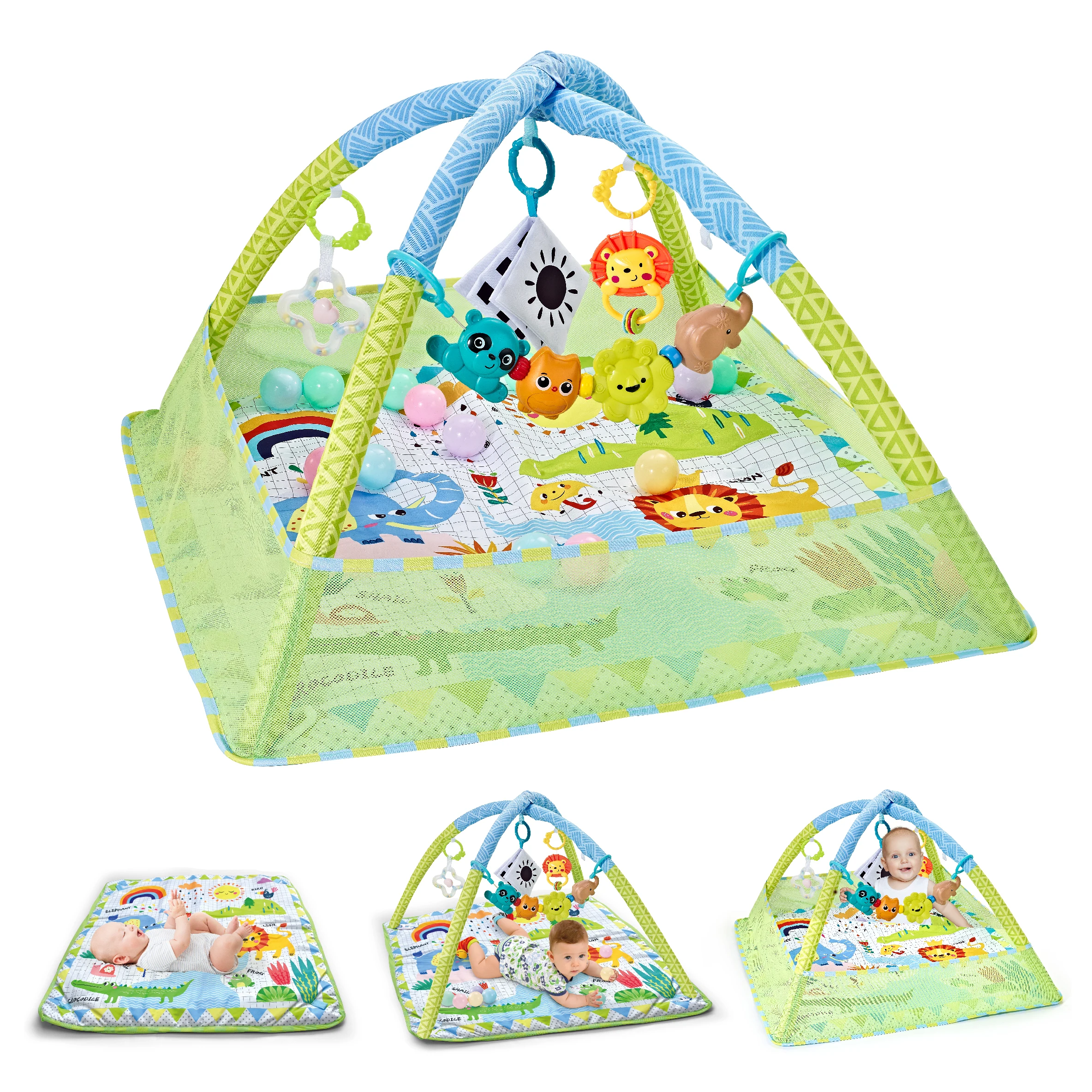 Baby Play Gym Play Mat Baby Fitness Frame Multifunctional Educational Mat With 5 Detachable Toys Fence Crawling Blanket Gift