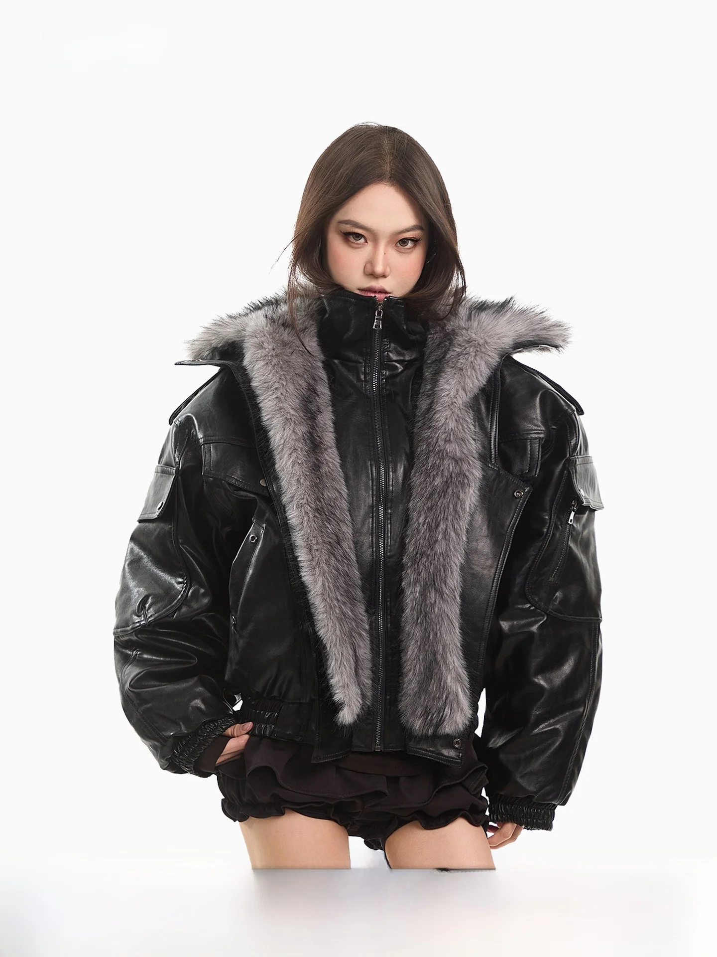 

Теплая женская зимняя куртка из хлопка с флисовой подкладкой, утолщенная, черная, с ретро-воротником из меха, короткая верхняя одежда, удобная хлопковая одежда