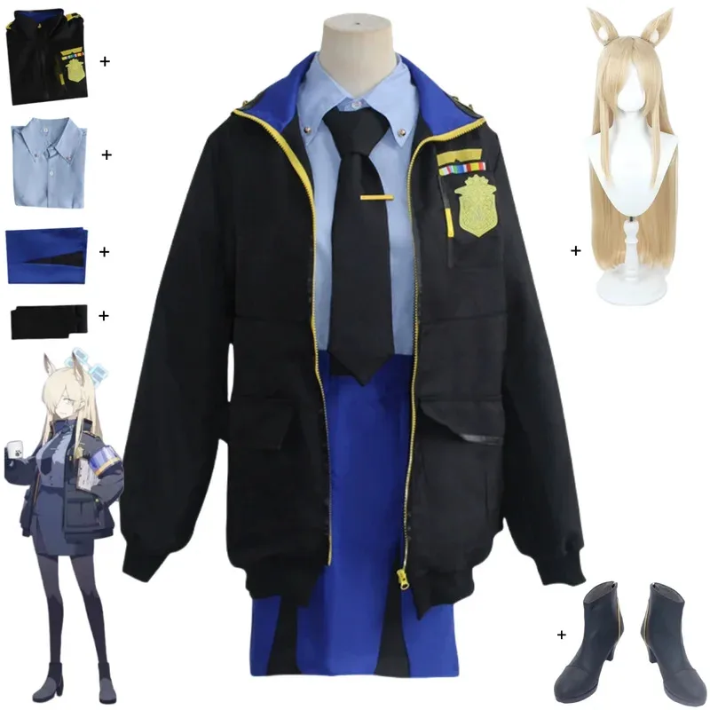 Juego The Animation Blue Archive Ogata Kanna disfraz de Cosplay Anime uniforme de policía abrigo falda peluca mujer adulta Sexy trajes de Halloween