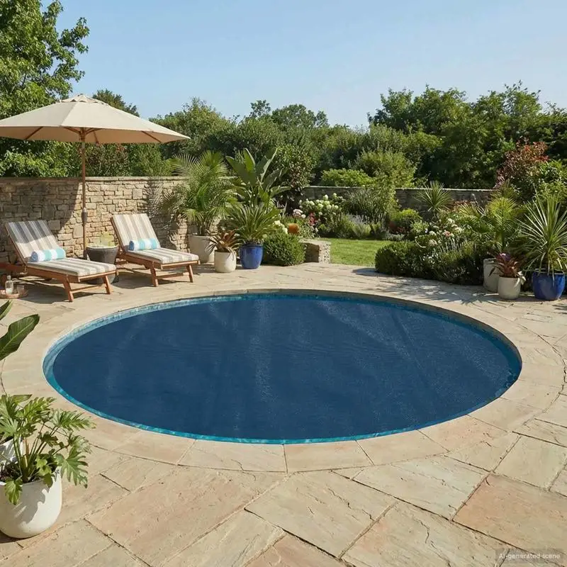 Solar-Poolabdeckung, rund, Ø455 cm, 200 μm, PE, Schutz vor Schmutz und Blättern, strapazierfähig, langlebig, für Aufstellpools, Garten, Terrasse, Außenbereich, platzsparend, leicht zu reinigen