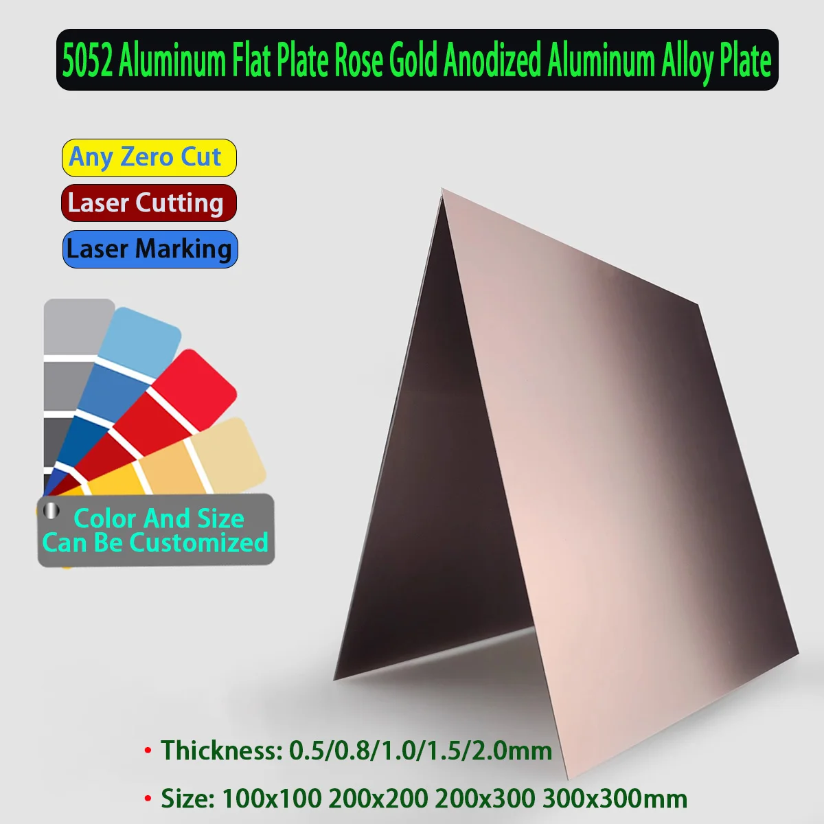 

5052 Aluminum Flat Plate Rose Gold Anodized Aluminum Alloy Plate 100x100 200x200 200x300 300x300mm Thickness 0.5/0.8/1/1.5/2mm