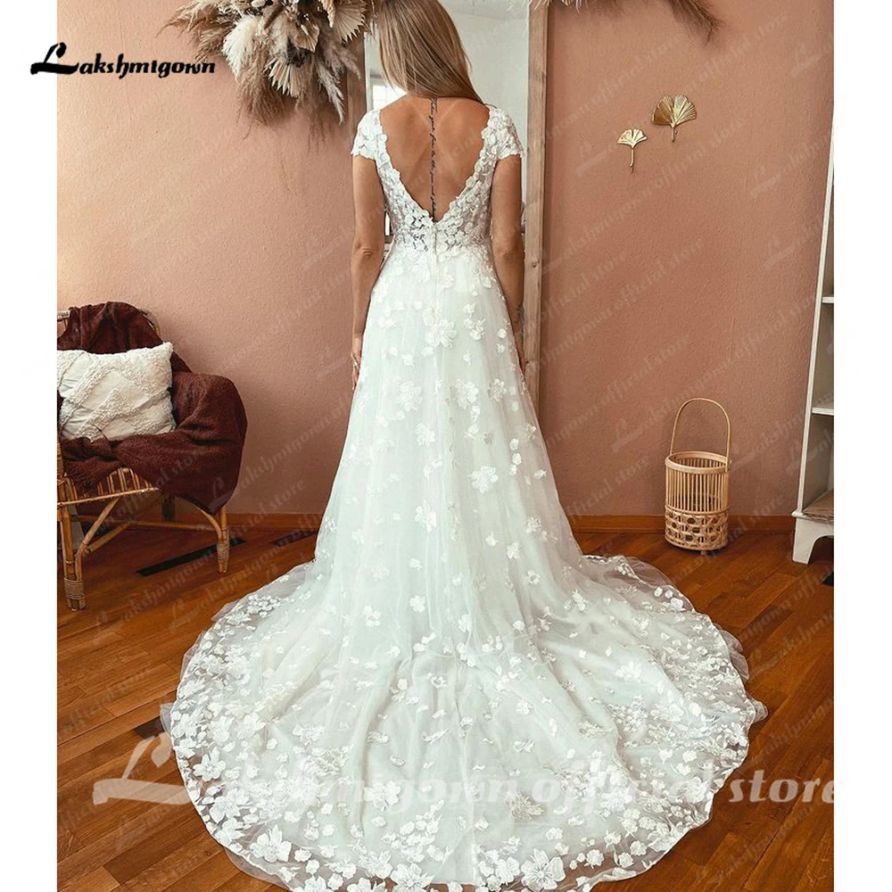 Lakshmigown laço boho vestido de casamento 2023 mangas de capa até o chão vestidos de noiva robe mariage sukienki weselne damskie