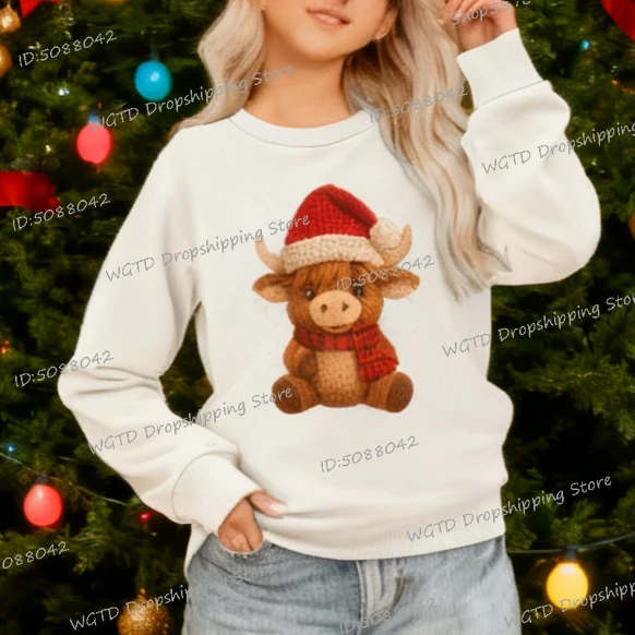 

New Christmas Sweatshirts Boys Girls Cartoon Mountain Cattle Pullover Children Long Sleeve Autumn Winter Fashion Xmas Sportswear