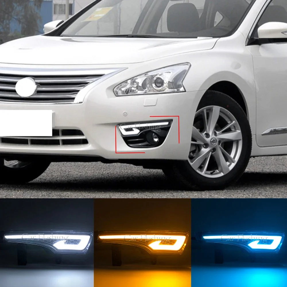 New！ Car DRL For Nissan Altima Teana 2013 2014 2015 2016 Daytime Running Lights fog lamp cover With turn signal Daylight