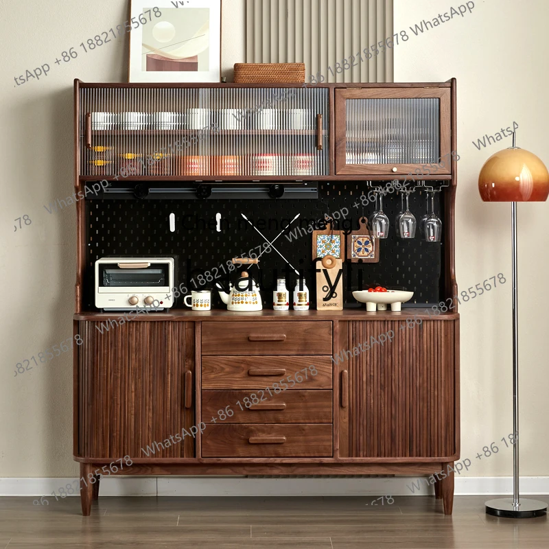 

178Nordic solid wood tea cabinet North American black walnut retro hole board storage side cabinet