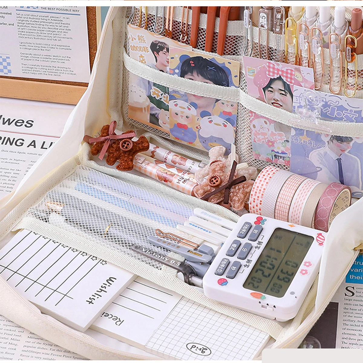 Large Capacity Kawaii Pencil Case Cosmetic Bag Cute Canvas Pen Pouch Organizer Korean for Girl School Office Supplies Stationery