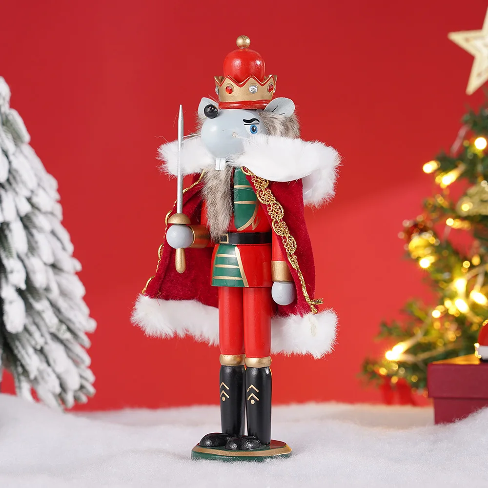 30CM Wooden Nutcracker Ornament Soldier Figure Handcraft Doll Home Office Table Xmas Decoration Statue Childrens Christmas Gift