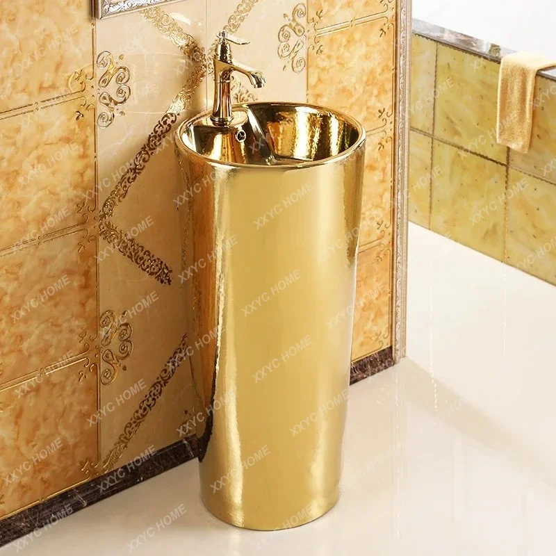 

Floor Standing Ceramic Gold Integrated Wash Basin for Bar