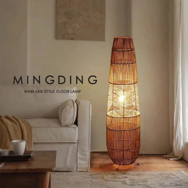 

Напольный светильник из пеньковой веревки в новом китайском стиле, атмосферный светильник ручной работы, плетеный светильник для гостиной, спальни, угловой лампы для чтения