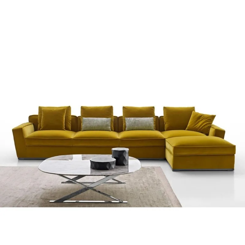 Furniture Leather Art Fabric Art Modern Simple Straight Row Corner Multiplayer Sofa