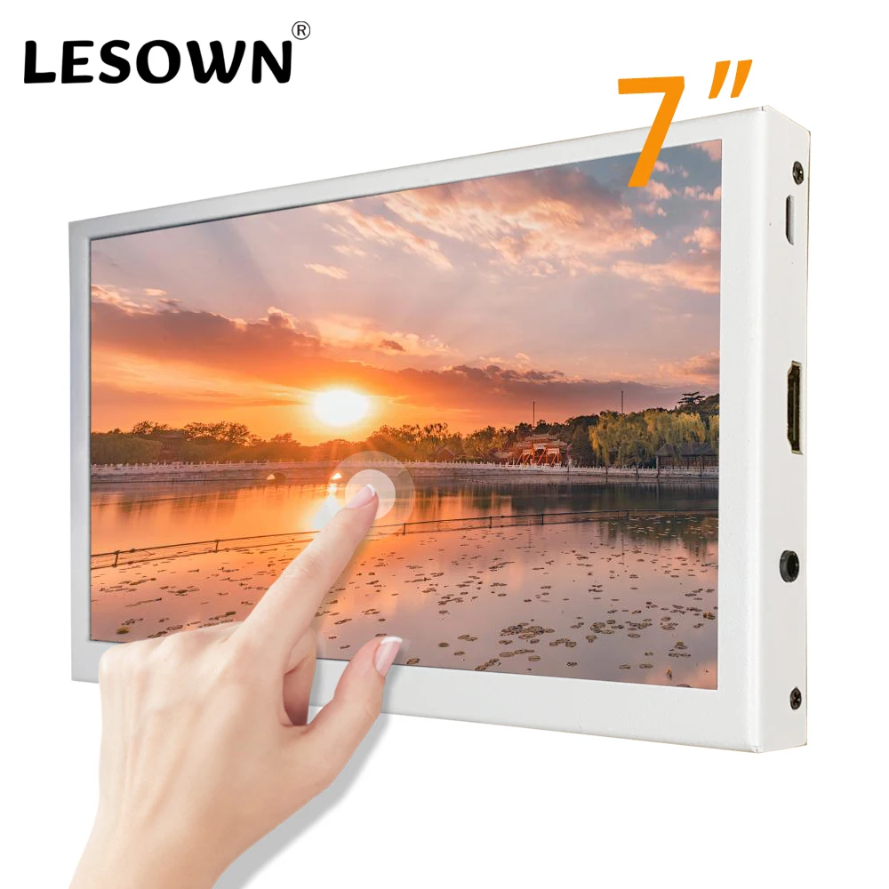 LESOWN 7 inch Touchscreen Small LCD Monitor HDMI 1024x600 IPS White Widescreen Portable Display Compatible with Aida64 Laptop PC