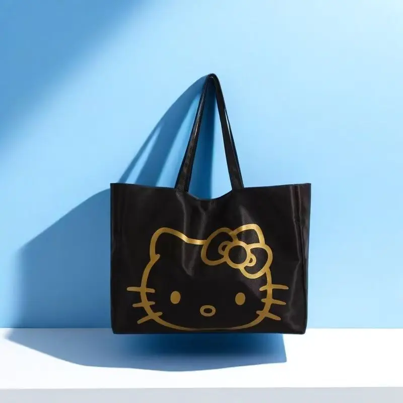 Bolsa tote medieval de grande capacidade Hello Kitty, bolsa de ombro fofa da moda, bolsa de couro macio para estudantes