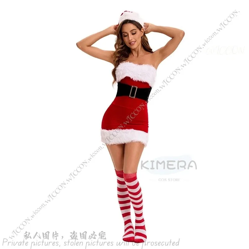 

a7d@Christmas Dress Female Adult Christmas Hat Dress Set Christmas Festive Carnival Party Dress Sexy Woman Dating Outfit Fancya7