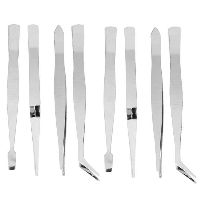 8Pcs/Set Precision Tweezers Stainless Steel Thick Electronics Forceps Eyebrow Tweezers Anti-Skid Tools