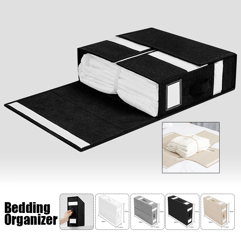 

Foldable Bed Sheet Organizers Organizer for Sheets Set Linen Closet Storage Bin Box for Duvet Cover Set Clothe Organization