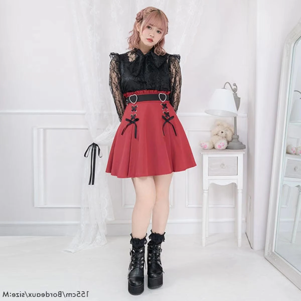 Jirai Kei Skirt Japanese Cosplay Dark Skirt Cute Mine Style Dress Red Black Pink Kawaii Y2K Kawaii Sweet Girly Halloween Costume