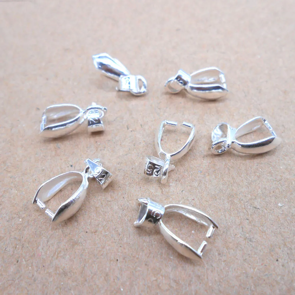 925 Sterling Silver 20PCS Lot Size S 5*13MM Handmade Jewelry Findings 925 Stamped Silver Bail Connector Bale Pinch Clasp Pendant