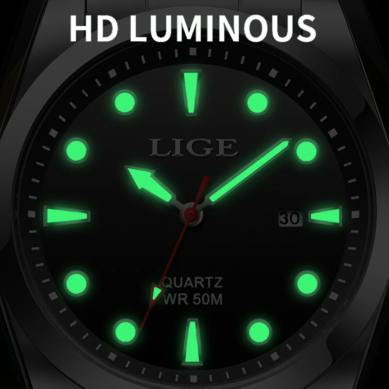 LIGE Top Brand Luxury Mens Watch Casual Fashion Quartz Wristwatches Sport 50M Waterproof Luminous Steel Watches Men Reloj Hombre