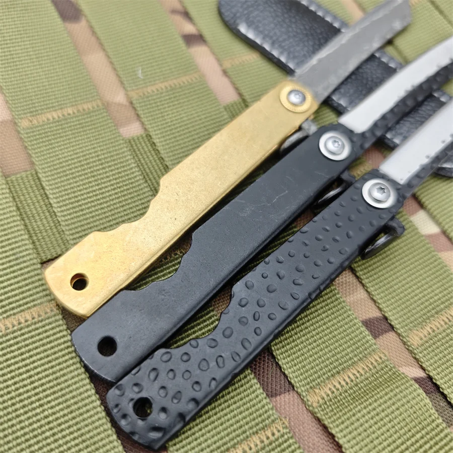 Folding Portable Knife Copper Handle Damascus Steel Blade Hunting Tactical Military Survival Outdoor Camping Utility Knife Tool