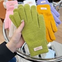 Candy Color Knitting Gloves Five Finger Korean Style Full Finger Mittens Touch Screen Windproof Cycling Driving Gloves Female