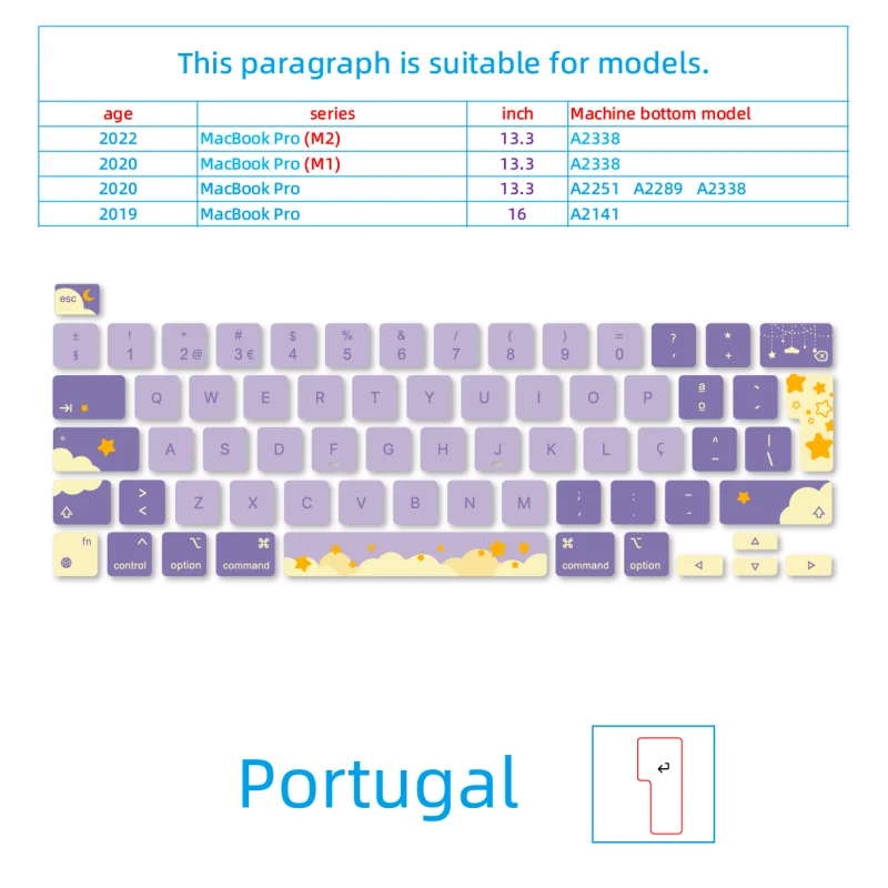Suitable for (Portuguese) Apple MacBook Notebook Keyboard Sticker Key Sticker Small Fresh Contrasting Color Purple Air (M2 M3 M4