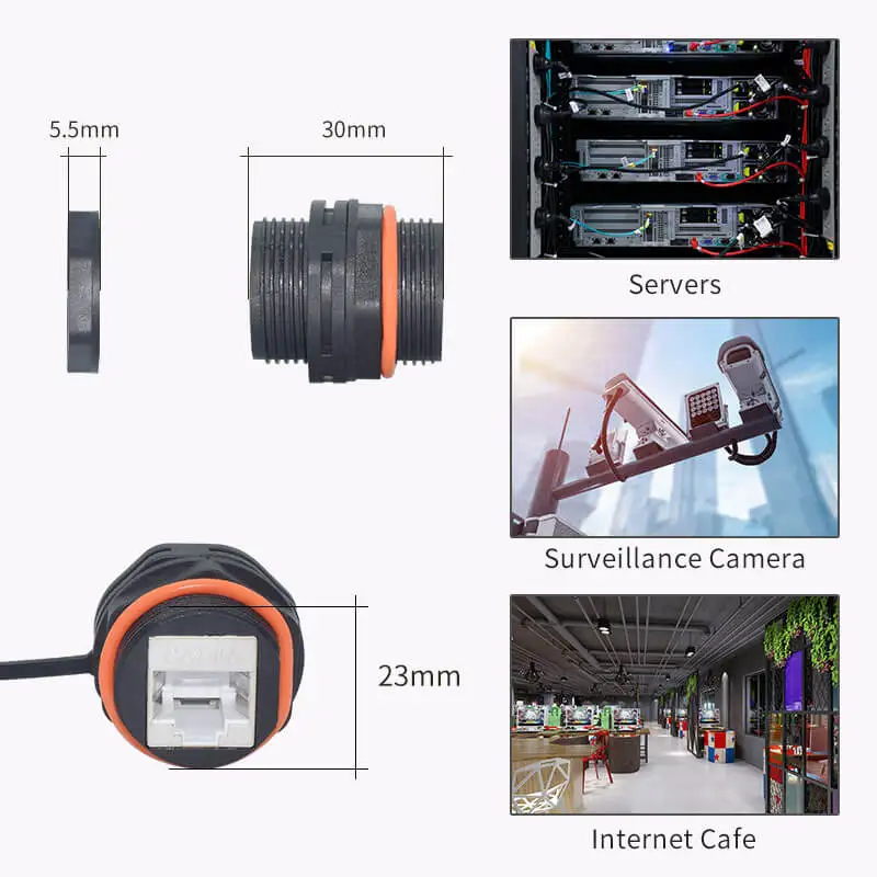 YXY Network RJ45 Connector IP68 Panel Mount Ethernet Dual Size M20/M23 CAT5E/CAT6/CAT6A Waterproof Wire Connector view 5