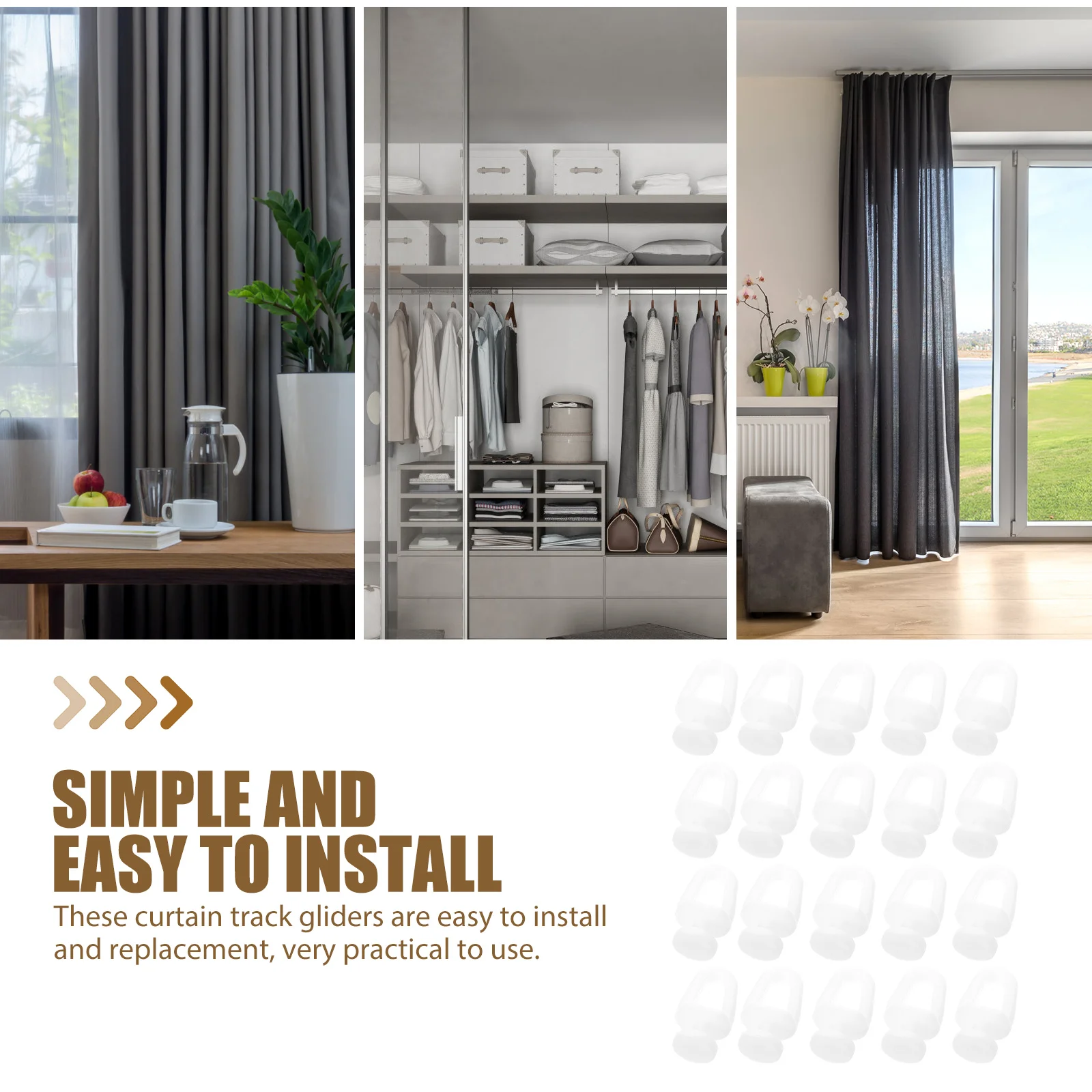 

200pcs Curtain Track Rollers Smooth Silent For Window Closet Bedroom Office Curtain Runner Roller Carrier Home Decor