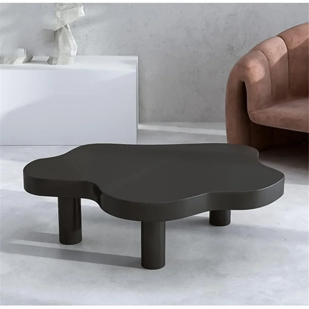 Solid Wood Coffee Table - Black Low Table for Living Room Center