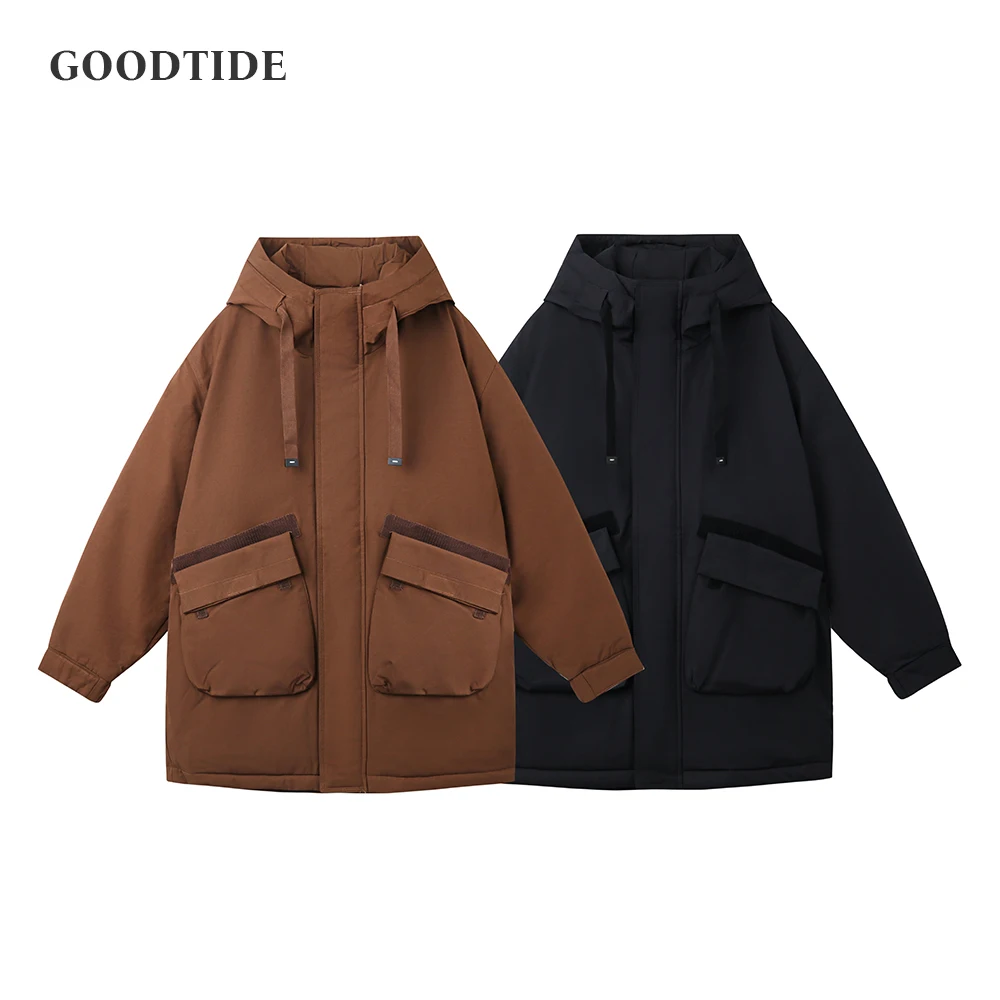 

Fashion Men's 90 White Duck Down Hooded Down Jacket 2025 Winter New Loose Mid-Length Workwear Casual Windproof Warm Top Jacket