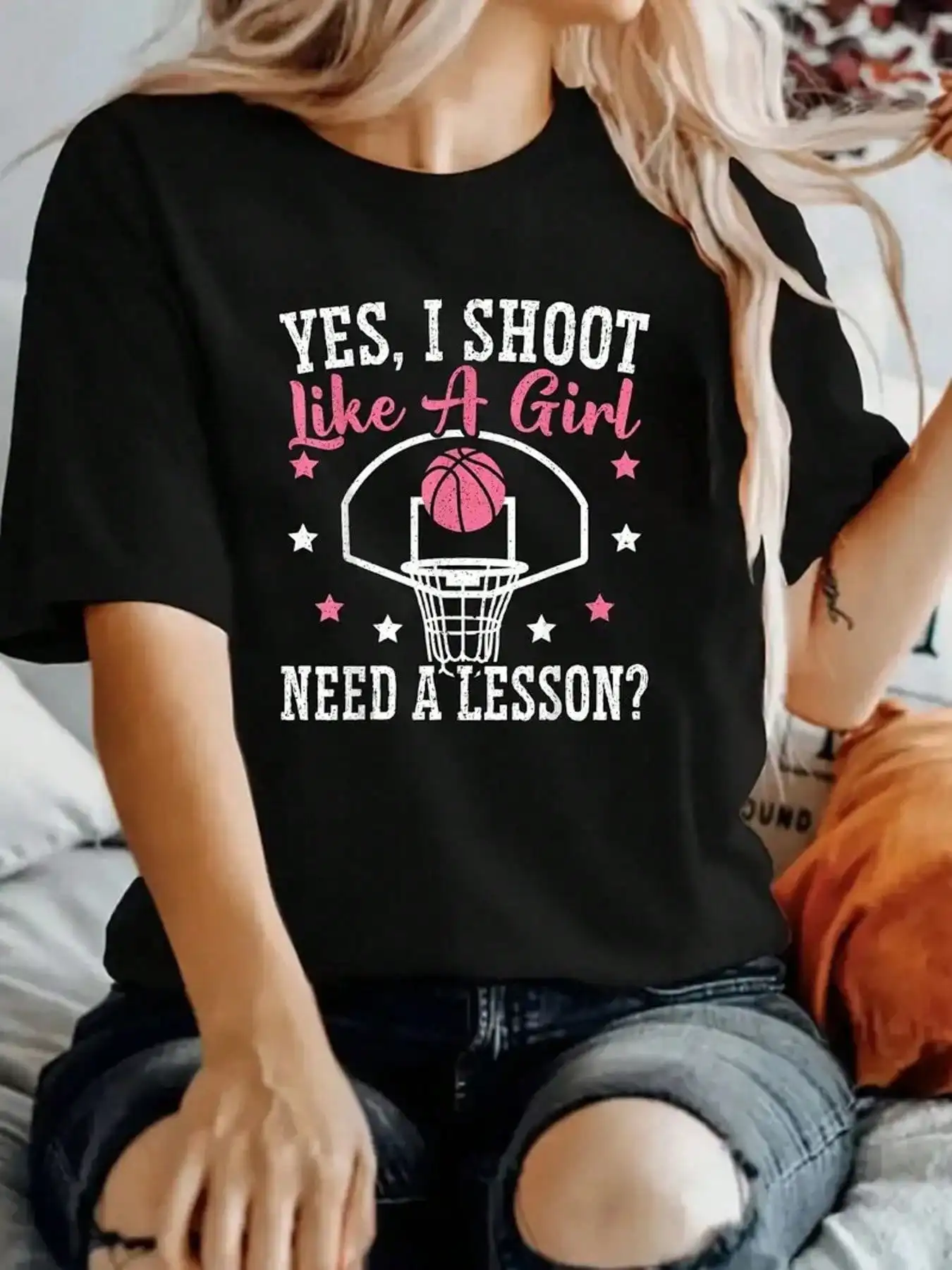 Lässiges T-Shirt mit Basketball-Buchstaben-Aufdruck – kurzärmliges Oberteil mit Rundhalsausschnitt für Frühling und Sommer, Alltagskleidung und Modekombination