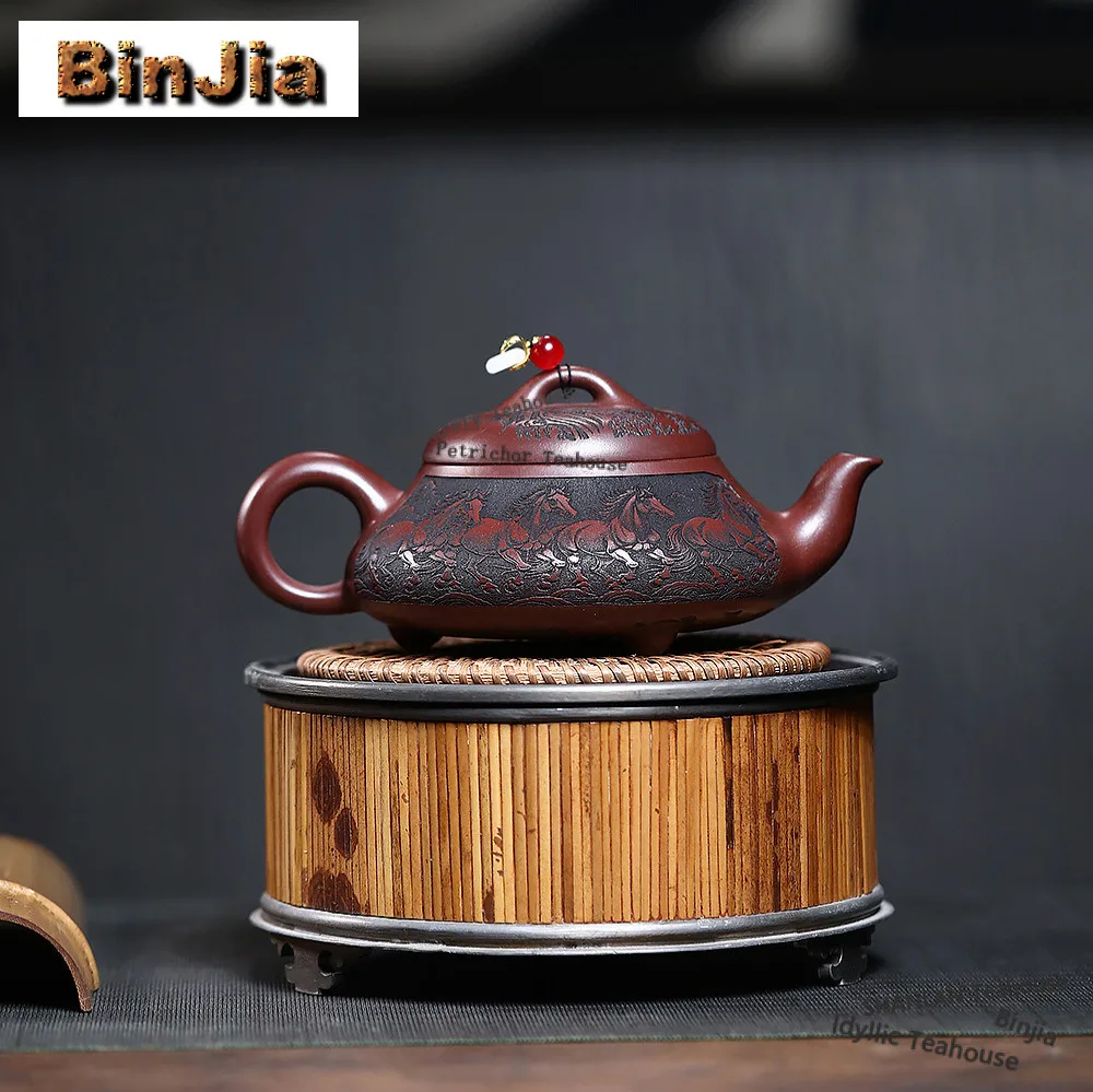 240ml Boutique Yixing Purple Clay Teapots Handmade Eight Horses Pot Raw Ore Dragon Blood Sand Mud Kettle Zisha Tea Set Gifts
