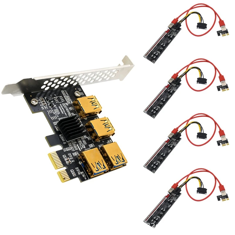 

PCI-E Плата расширения One для четырех USB PCI-E 1X к PCI-E 16X 6Pin, графический Удлинительный кабель, плата расширения для майнинга BTC