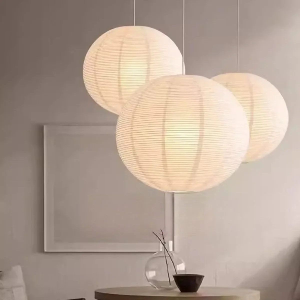 

E27 Wabi Sabi Rice Paper Hanging Lamp White/Beige Pendant Lights for Living Dining Room Bedroom Handwoven Paper Pendant Lamp