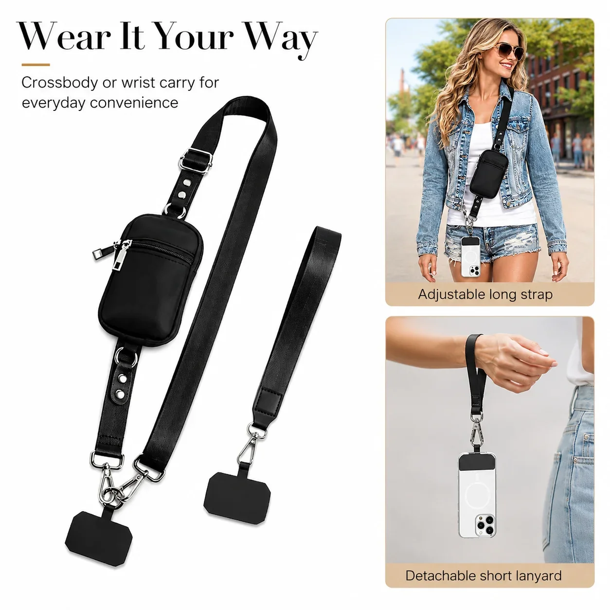 Adjustable Crossbody Phone Lanyard Bag Unisex Portable Zipper Wallet Pouch for Cards Keys ID Daily Travel Streetwear Outdoor