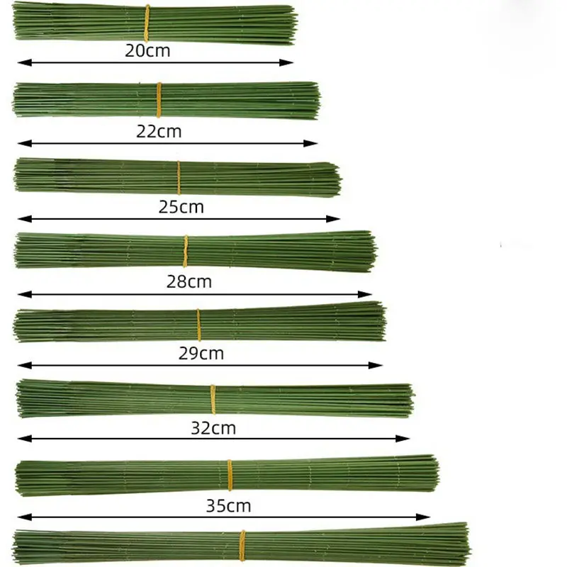 50pcs 15-40cm Artificial Green Flower Stem Sticks DIY Floral Material Handmade Wire Stem Accessories for Wedding Home Decoration