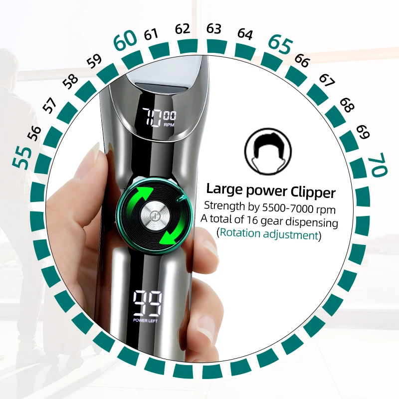 Professional Hair Clipper ใบมีดเซรามิคกันน้ำไฟฟ้าไร้สายไฟฟ้า Trimmer จอแสดงผล LED เครื่องตัดผมสำหรับผู้ชาย